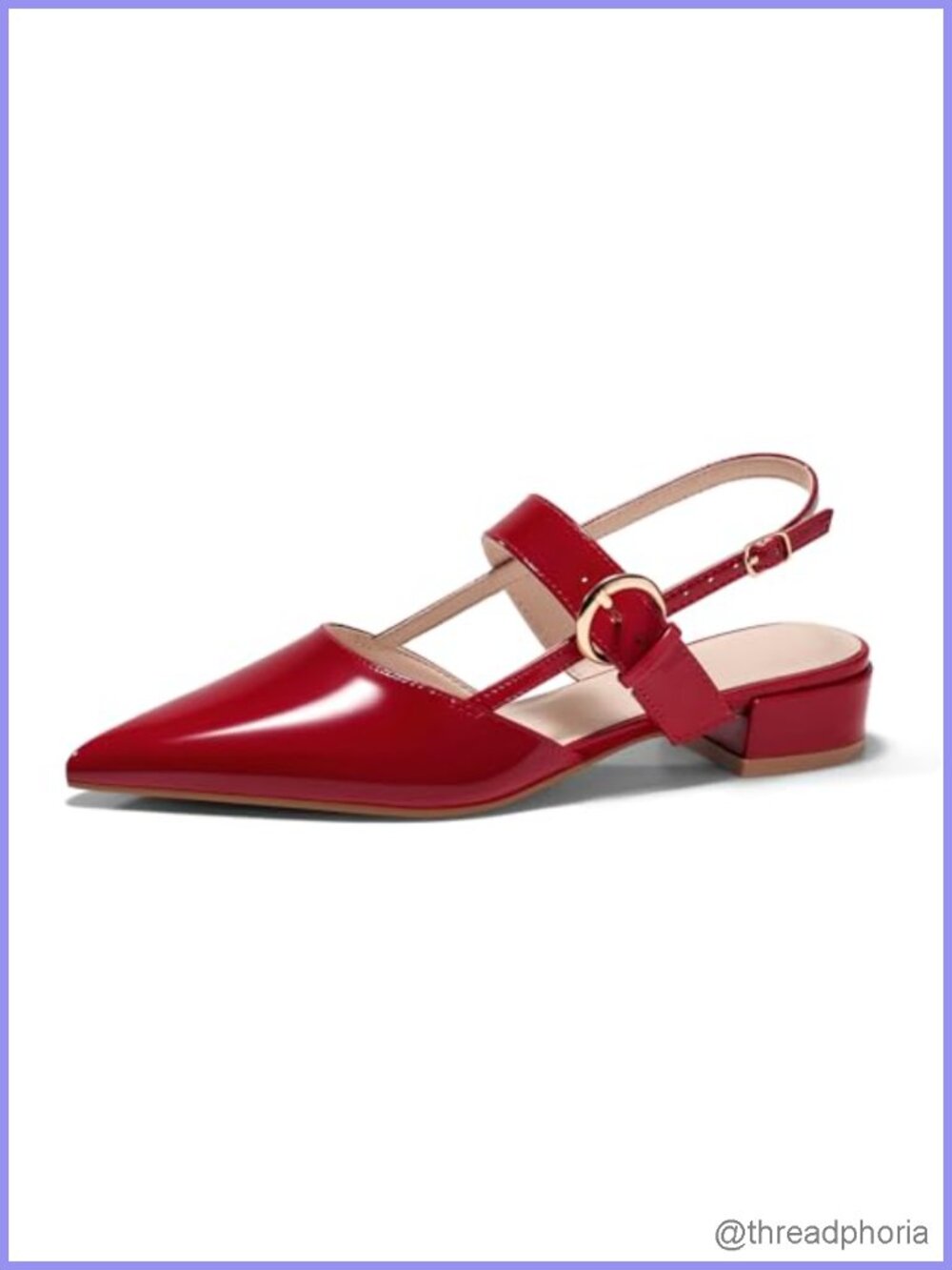 Womens Slingback Flats Chunky Low Heel Mary Jane Pointed Closed Toe Ankle Strap